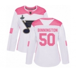 Women's St. Louis Blues #50 Jordan Binnington Authentic White Pink Fashion 2019 Stanley Cup Champions Hockey Jersey