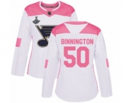 Women's St. Louis Blues #50 Jordan Binnington Authentic White Pink Fashion 2019 Stanley Cup Champions Hockey Jersey
