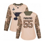 Women's St. Louis Blues #55 Colton Parayko Authentic Camo Veterans Day Practice 2019 Stanley Cup Champions Hockey Jersey