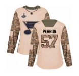 Women's St. Louis Blues #57 David Perron Authentic Camo Veterans Day Practice 2019 Stanley Cup Champions Hockey Jersey