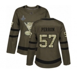 Women's St. Louis Blues #57 David Perron Authentic Green Salute to Service 2019 Stanley Cup Champions Hockey Jersey