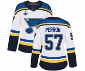 Women's St. Louis Blues #57 David Perron Authentic White Away 2019 Stanley Cup Champions Hockey Jersey