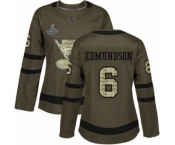Women's St. Louis Blues #6 Joel Edmundson Authentic Green Salute to Service 2019 Stanley Cup Champions Hockey Jersey