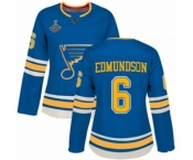 Women's St. Louis Blues #6 Joel Edmundson Authentic Navy Blue Alternate 2019 Stanley Cup Champions Hockey Jersey