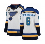 Women's St. Louis Blues #6 Joel Edmundson Fanatics Branded White Away Breakaway 2019 Stanley Cup Champions Hockey Jersey