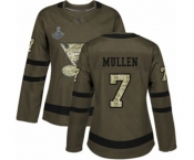 Women's St. Louis Blues #7 Joe Mullen Authentic Green Salute to Service 2019 Stanley Cup Champions Hockey Jersey