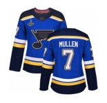 Women's St. Louis Blues #7 Joe Mullen Authentic Royal Blue Home 2019 Stanley Cup Champions Hockey Jersey