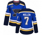 Women's St. Louis Blues #7 Joe Mullen Authentic Royal Blue Home 2019 Stanley Cup Champions Hockey Jersey