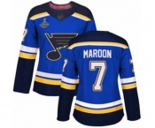 Women's St. Louis Blues #7 Patrick Maroon Authentic Royal Blue Home 2019 Stanley Cup Champions Hockey Jersey