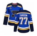 Women's St. Louis Blues #77 Pierre Turgeon Authentic Royal Blue Home 2019 Stanley Cup Champions Hockey Jersey