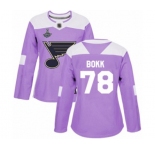 Women's St. Louis Blues #78 Dominik Bokk Authentic Purple Fights Cancer Practice 2019 Stanley Cup Champions Hockey Jersey