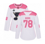 Women's St. Louis Blues #78 Dominik Bokk Authentic White Pink Fashion 2019 Stanley Cup Champions Hockey Jersey