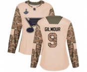 Women's St. Louis Blues #9 Doug Gilmour Authentic Camo Veterans Day Practice 2019 Stanley Cup Champions Hockey Jersey