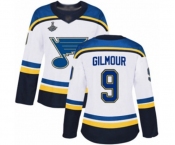 Women's St. Louis Blues #9 Doug Gilmour Authentic White Away 2019 Stanley Cup Champions Hockey Jersey