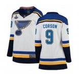 Women's St. Louis Blues #9 Shayne Corson Fanatics Branded White Away Breakaway 2019 Stanley Cup Champions Hockey Jersey