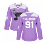 Women's St. Louis Blues #91 Vladimir Tarasenko Authentic Purple Fights Cancer Practice 2019 Stanley Cup Champions Hockey Jersey