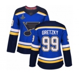 Women's St. Louis Blues #99 Wayne Gretzky Authentic Royal Blue Home 2019 Stanley Cup Champions Hockey Jersey