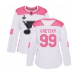 Women's St. Louis Blues #99 Wayne Gretzky Authentic White Pink Fashion 2019 Stanley Cup Champions Hockey Jersey