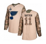 Youth St. Louis Blues #11 Brian Sutter Authentic Camo Veterans Day Practice 2019 Stanley Cup Champions Hockey Jersey