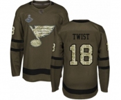 Youth St. Louis Blues #18 Tony Twist Authentic Green Salute to Service 2019 Stanley Cup Champions Hockey Jersey