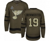 Youth St. Louis Blues #19 Jay Bouwmeester Authentic Green Salute to Service 2019 Stanley Cup Champions Hockey Jersey