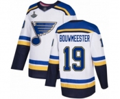 Youth St. Louis Blues #19 Jay Bouwmeester Authentic White Away 2019 Stanley Cup Champions Hockey Jersey