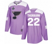 Youth St. Louis Blues #22 Chris Thorburn Authentic Purple Fights Cancer Practice 2019 Stanley Cup Champions Hockey Jersey