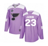 Youth St. Louis Blues #23 Dmitrij Jaskin Authentic Purple Fights Cancer Practice 2019 Stanley Cup Champions Hockey Jersey