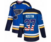 Youth St. Louis Blues #37 Klim Kostin Authentic Blue USA Flag Fashion 2019 Stanley Cup Champions Hockey Jersey