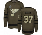 Youth St. Louis Blues #37 Klim Kostin Authentic Green Salute to Service 2019 Stanley Cup Champions Hockey Jersey
