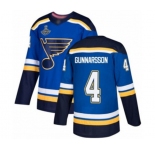 Youth St. Louis Blues #4 Carl Gunnarsson Premier Royal Blue Home 2019 Stanley Cup Champions Hockey Jersey