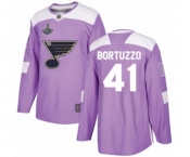 Youth St. Louis Blues #41 Robert Bortuzzo Authentic Purple Fights Cancer Practice 2019 Stanley Cup Champions Hockey Jersey