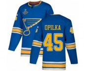 Youth St. Louis Blues #45 Luke Opilka Authentic Navy Blue Alternate 2019 Stanley Cup Champions Hockey Jersey