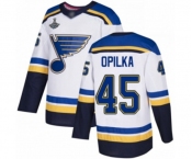 Youth St. Louis Blues #45 Luke Opilka Authentic White Away 2019 Stanley Cup Champions Hockey Jersey