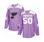 Youth St. Louis Blues #50 Jordan Binnington Authentic Purple Fights Cancer Practice Hockey Jersey