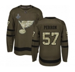 Youth St. Louis Blues #57 David Perron Authentic Green Salute to Service 2019 Stanley Cup Champions Hockey Jersey