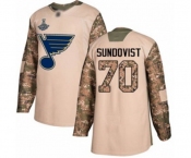Youth St. Louis Blues #70 Oskar Sundqvist Authentic Camo Veterans Day Practice 2019 Stanley Cup Champions Hockey Jersey