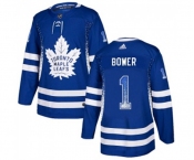 Adidas Toronto Maple Leafs #1 Johnny Bower Authentic Blue Drift Fashion NHL Jersey