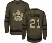 Adidas Toronto Maple Leafs #21 Borje Salming Authentic Green Salute to Service NHL Jersey