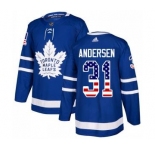 Maple Leafs #31 Frederik Andersen Blue Home USA Flag Stitched Hockey Jersey