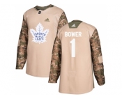 Men Adidas Toronto Maple Leafs #1 Johnny Bower Camo Authentic 2017 Veterans Day Stitched NHL Jersey