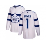 Men Adidas Toronto Maple Leafs #1 Johnny Bower White Authentic 2018 Stadium Series Stitched NHL Jersey