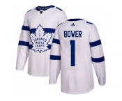 Men Adidas Toronto Maple Leafs #1 Johnny Bower White Authentic 2018 Stadium Series Stitched NHL Jersey