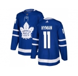 Men Adidas Toronto Maple Leafs #11 Zach Hyman Blue Home Authentic Stitched NHL Jersey