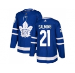 Men Adidas Toronto Maple Leafs #21 Borje Salming Blue Home Authentic Stitched NHL Jersey