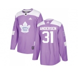 Men Adidas Toronto Maple Leafs #31 Frederik Andersen Purple Authentic Fights Cancer Stitched NHL Jersey