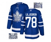 Men Adidas Toronto Maple Leafs #78 Timothy Liljegren Authentic Royal Blue Fashion Gold NHL Jersey
