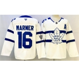 Men's Toronto Maple Leafs #16 Mitchell Marner White With A Patch Stadium Series Stitched Jersey