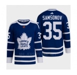 Men's Toronto Maple Leafs #35 Ilya Samsonov Blue 2022 Reverse Retro Primegreen Jersey