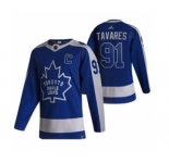 Men's Toronto Maple Leafs #91 John Tavares Blue 2020-21 Reverse Retro Alternate Hockey Jersey